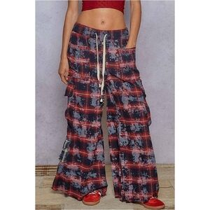 POL Tie Waist Plaid Cargo Wide Leg Pants Nwot